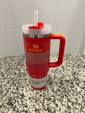 Stanley Pink Orange Stripe Rare Tumbler with Handle and Straw 30 Oz New